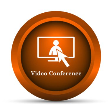 Video konferans, çevrimiçi toplantı simgesi. Beyaz arka plan üzerinde Internet düğmesi