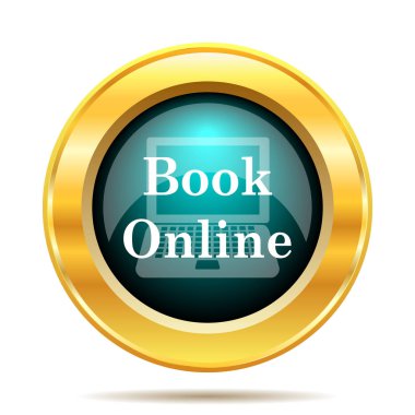 Kitap online simgesi. Beyaz arka plan üzerinde Internet düğmesi
