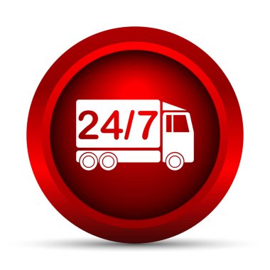 24 7 teslimat kamyonu simgesi. Beyaz arka plan üzerinde Internet düğmesi