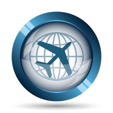 Seyahat etmek simge. Beyaz arka plan üzerinde Internet düğmesi