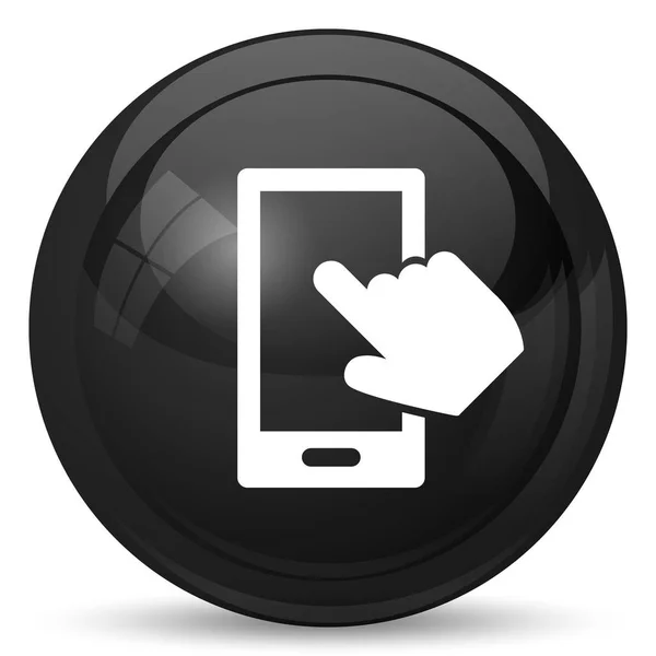 Смартфон Иконкой Руки Кнопка Интернет Белом Фоне — стоковое фото