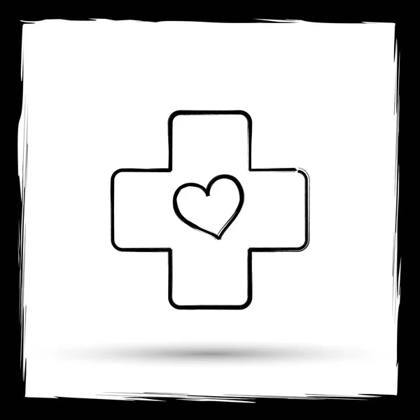Крест Изображением Сердца Кнопка Интернета Белом Фоне Контур Имитирующий Кисть — стоковое фото