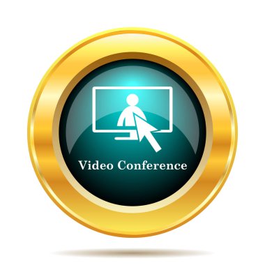 Video konferans, çevrimiçi toplantı simgesi. Beyaz arka plan üzerinde Internet düğmesi