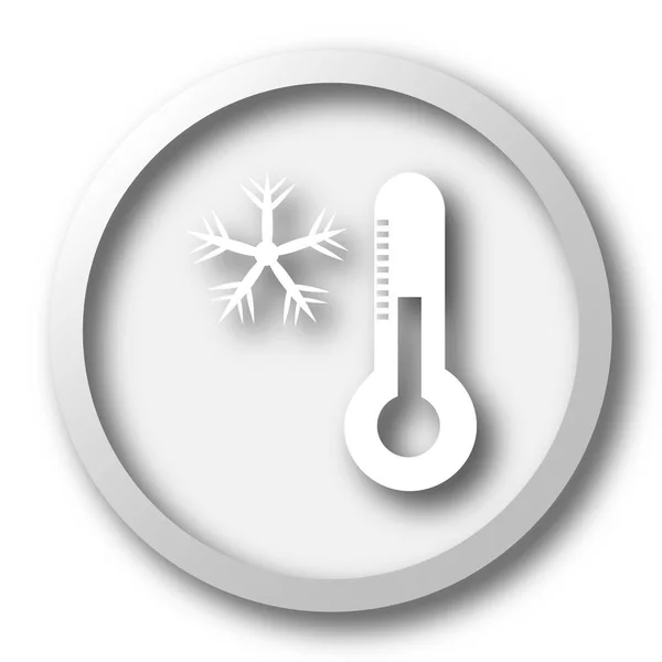 Snowflake with thermometer icon. Internet button on white background