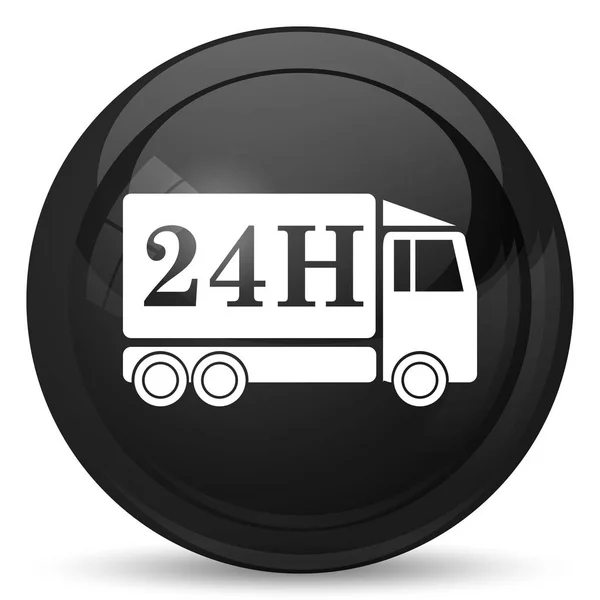 24H Levering Lastbil Ikon Internetknap Hvid Baggrund - Stock-foto