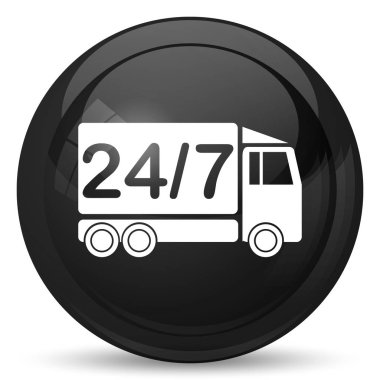 24 7 teslimat kamyonu simgesi. Beyaz arka plan üzerinde Internet düğmesi