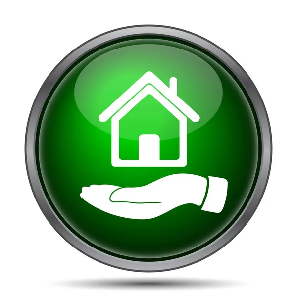 Hand holding house pictogram — Stockfoto