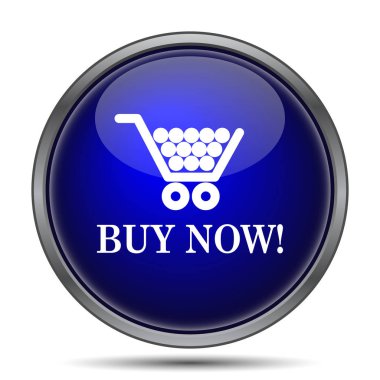 Alışveriş Sepeti simgesini şimdi satın alın. Beyaz arka plan üzerinde Internet düğmesi