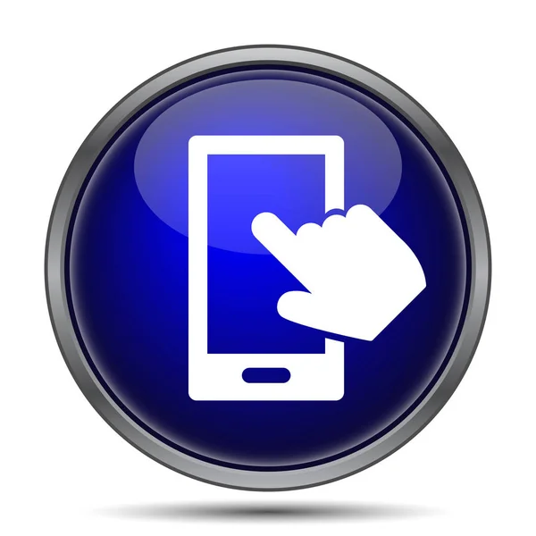 Смартфон Иконкой Руки Кнопка Интернет Белом Фоне — стоковое фото
