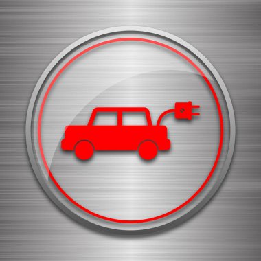 Elektrikli otomobil simgesi. Metalik arka plan üzerinde Internet düğmesi