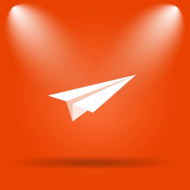 Kağıt Uçak simgesi. Internet düğmesini turuncu zemin üzerine
