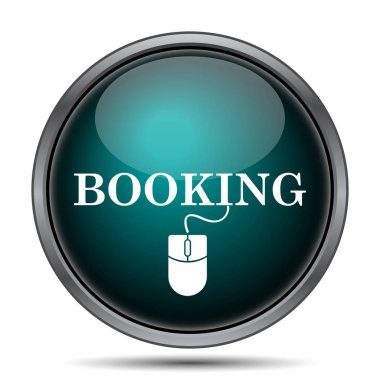 Rezervasyon simgesi. Beyaz arka plan üzerinde Internet düğmesi