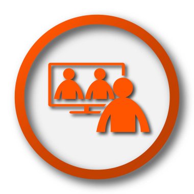 Video konferans, çevrimiçi toplantı simgesi. Beyaz arka plan üzerinde Internet düğmesi
