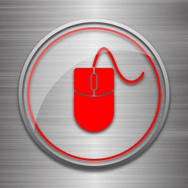 Mouse  icon. Internet button on metallic background