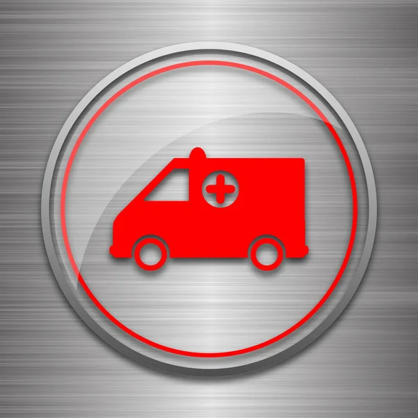 Icono Ambulancia Botón Internet Sobre Fondo Metálico —  Fotos de Stock