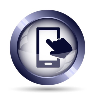 Smartphone ile el simgesi. Beyaz arka plan üzerinde Internet düğmesi