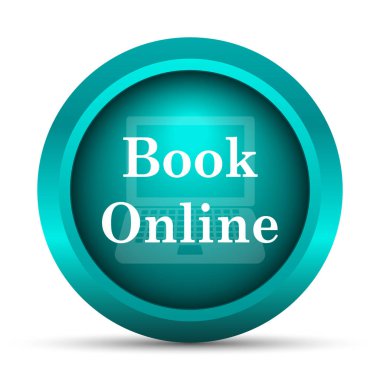 Kitap online simgesi. Beyaz arka plan üzerinde Internet düğmesi
