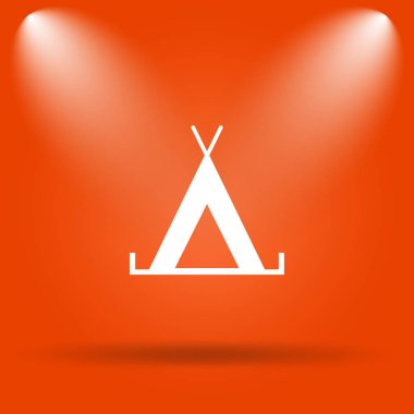 Çadır simgesi. Internet düğmesini turuncu zemin üzerine