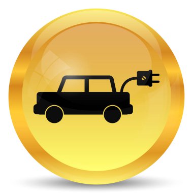 Elektrikli otomobil simgesi. Beyaz arka plan üzerinde Internet düğmesi
