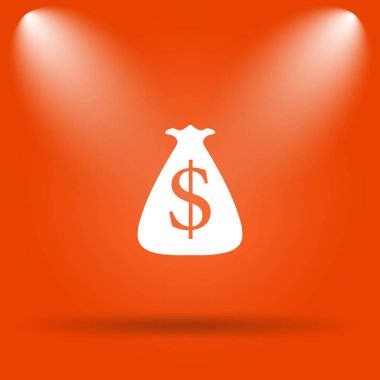 Doları çuval simgesi. Internet düğmesini turuncu zemin üzerine