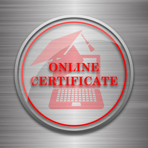 Ícone Certificado Online Botão Internet Fundo Metálico — Fotografia de Stock