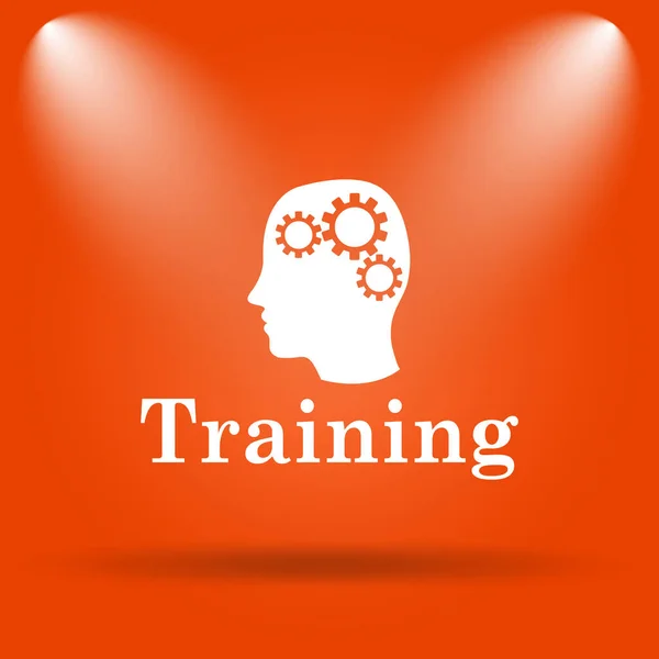 Ikona Szkolenia Przycisk Internet Pomarańczowym Tle — Zdjęcie stockowe