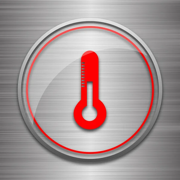 Thermometer Pictogram Internet Knop Metalen Achtergrond — Stockfoto