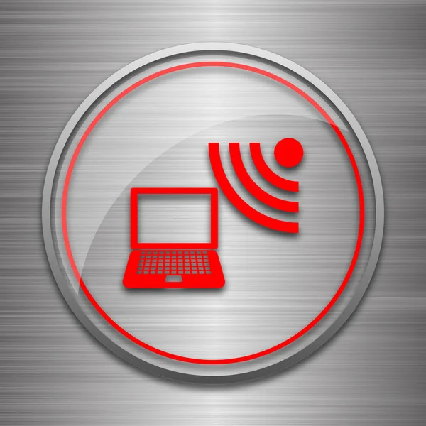 Icona Del Portatile Wireless Pulsante Internet Sfondo Metallico — Foto Stock