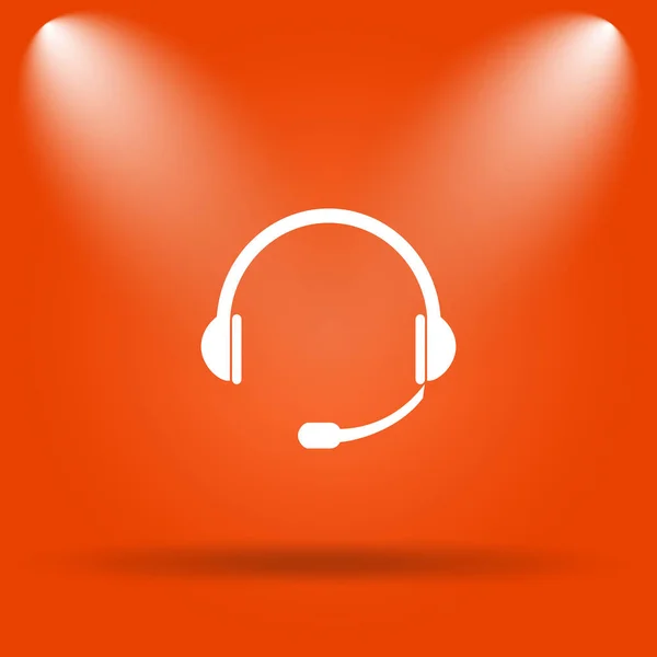 Ikona Słuchawki Przycisk Internet Pomarańczowym Tle — Zdjęcie stockowe
