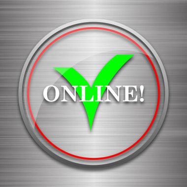Online simgesi. Metalik arka plan üzerinde Internet düğmesi