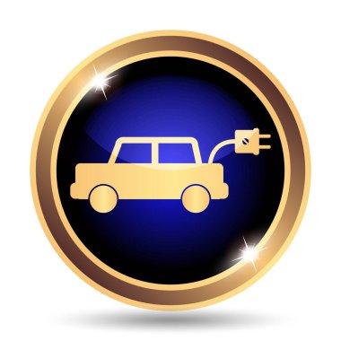 Elektrikli otomobil simgesi. Beyaz arka plan üzerinde Internet düğmesi