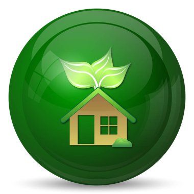 Eko ev simgesi. Beyaz arka plan üzerinde Internet düğmesi