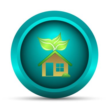 Eko ev simgesi. Beyaz arka plan üzerinde Internet düğmesi