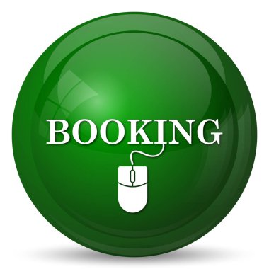 Rezervasyon simgesi. Beyaz arka plan üzerinde Internet düğmesi