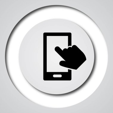 Smartphone ile el simgesi. Beyaz arka plan üzerinde Internet düğmesi