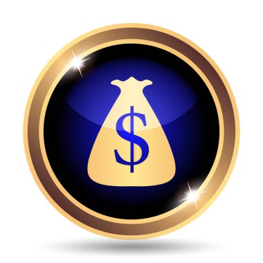 Doları çuval simgesi. Beyaz arka plan üzerinde Internet düğmesi