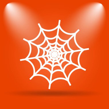 Örümcek web simgesi. Internet düğmesini turuncu zemin üzerine