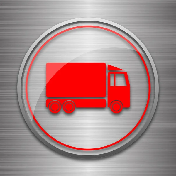 Ikona Samochodu Ciężarowego Przycisk Internet Podłoże Metaliczne — Zdjęcie stockowe