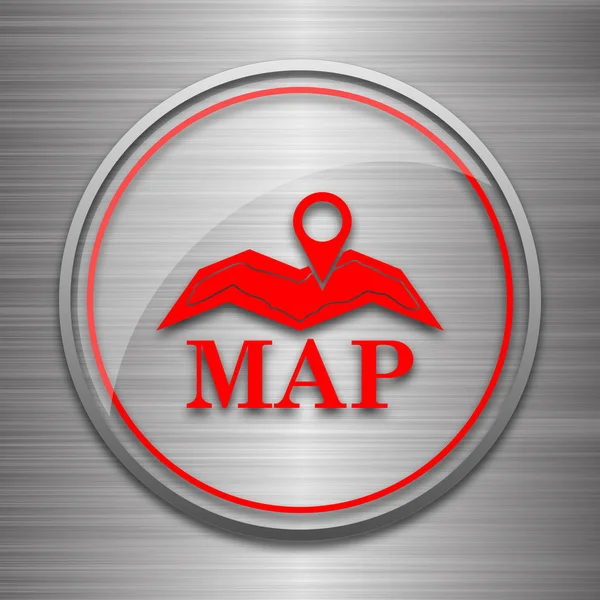 Значок Карты Кнопка Интернет Металлическом Фоне — стоковое фото