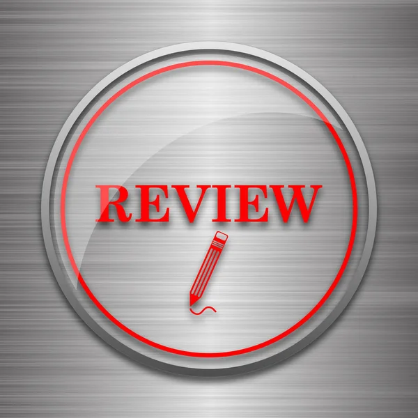 Review Icon Internet Button Metallic Background — Stock Photo, Image