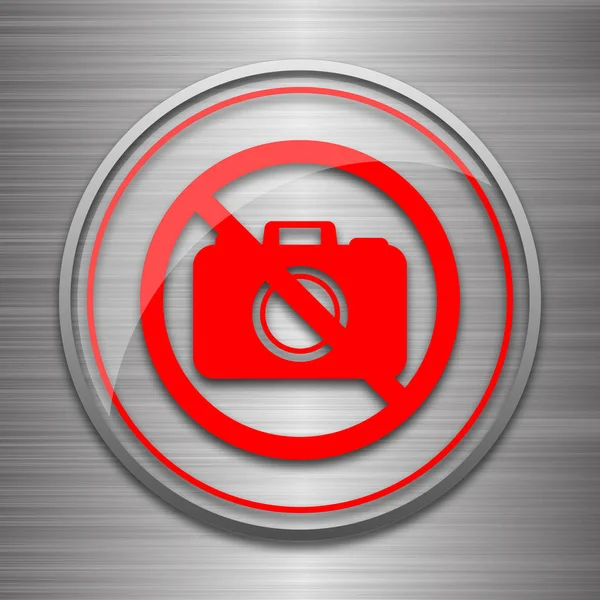 Icono Cámara Prohibido Botón Internet Sobre Fondo Metálico — Foto de Stock
