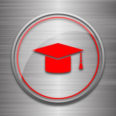 Mezuniyet simgesi. Metalik arka plan üzerinde Internet düğmesi