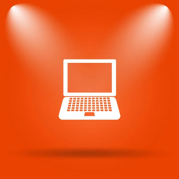 ノート パソコンのアイコン オレンジ色の背景上のインター ネット ボタン — ストック写真
