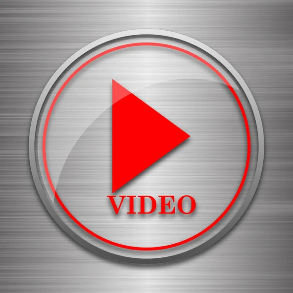 Icono Reproducción Vídeo Botón Internet Sobre Fondo Metálico —  Fotos de Stock