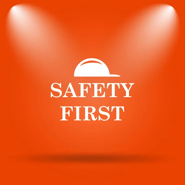安全最初のアイコン オレンジ色の背景上のインター ネット ボタン — ストック写真