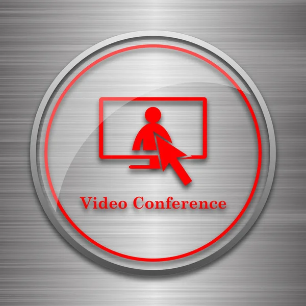Video conference, online meeting icon. Internet button on metallic background