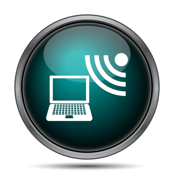 Wireless Laptop Icon Internet Button White Background — Stock Photo, Image