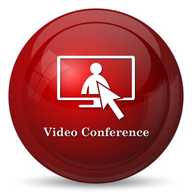 Video konferans, çevrimiçi toplantı simgesi. Beyaz arka plan üzerinde Internet düğmesi