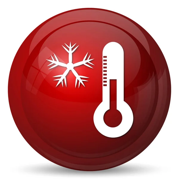 Snowflake with thermometer icon. Internet button on white background