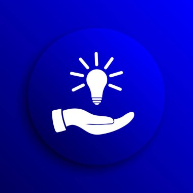 El tutma ampul. Fikir simgesi. Mavi arka plan Internet düğmesini